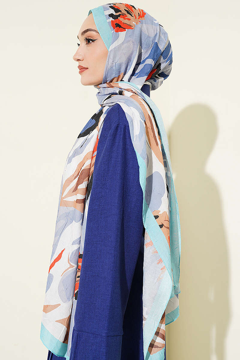 Lily Print Bamboo Crinkle Shawl - Mint