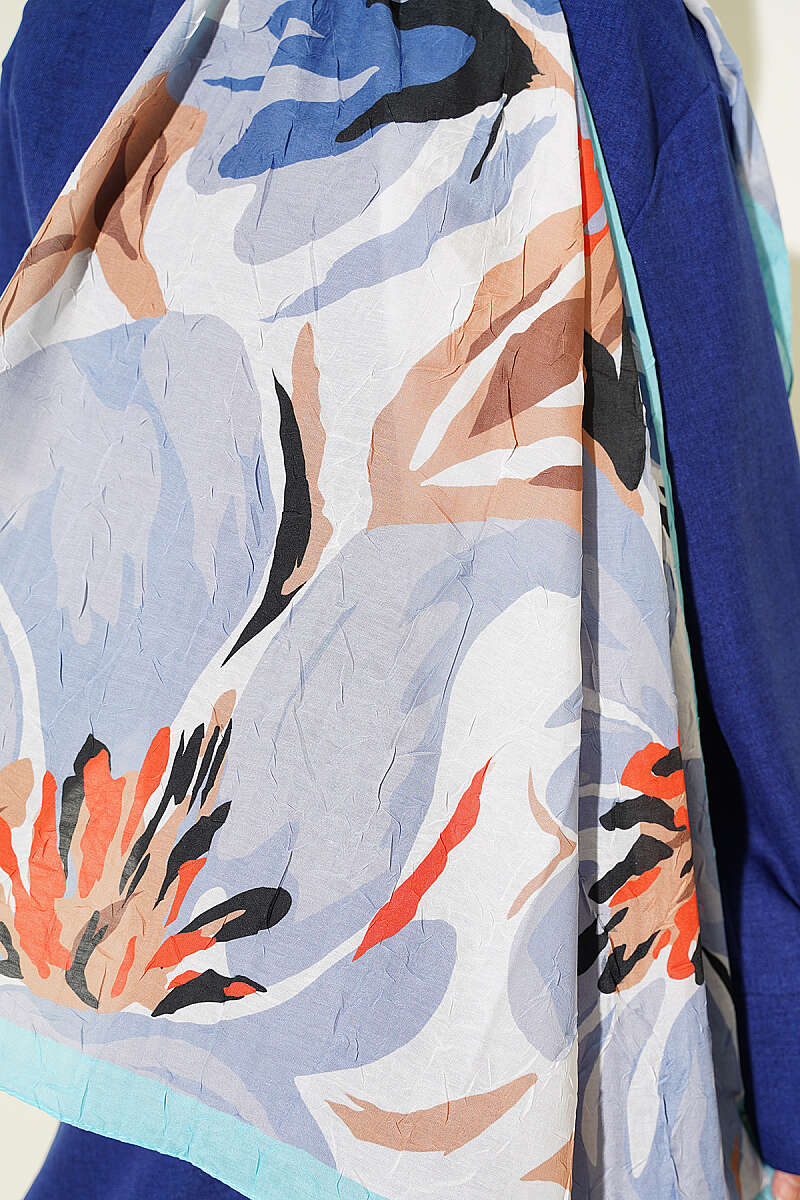Lily Print Bamboo Crinkle Shawl - Mint
