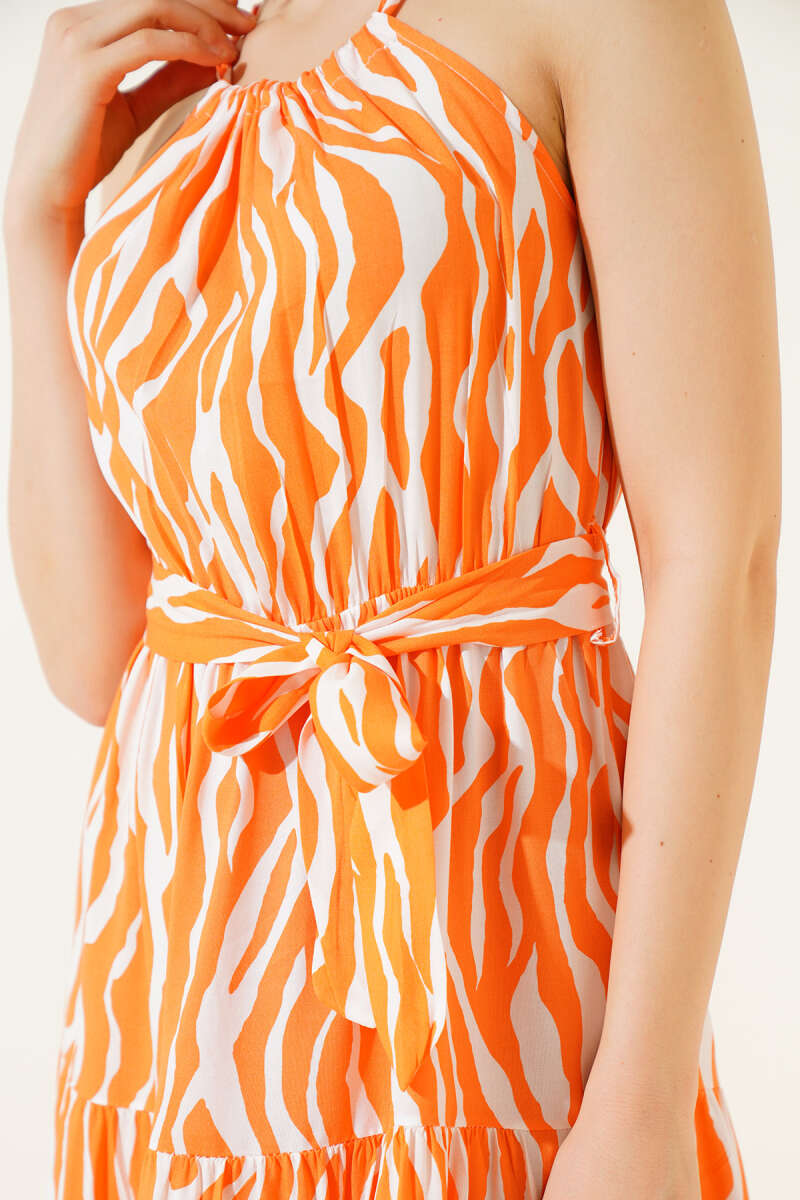 Zebra Print Halter-Tie Sleeveless Dress - Orange
