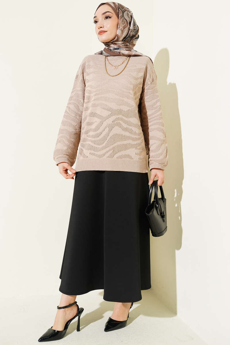 Zebra Print Knit Sweater - Beige