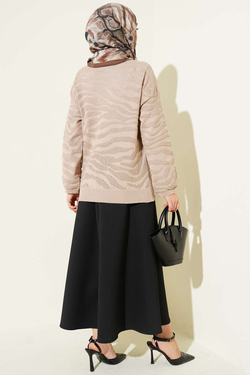 Zebra Print Knit Sweater - Beige