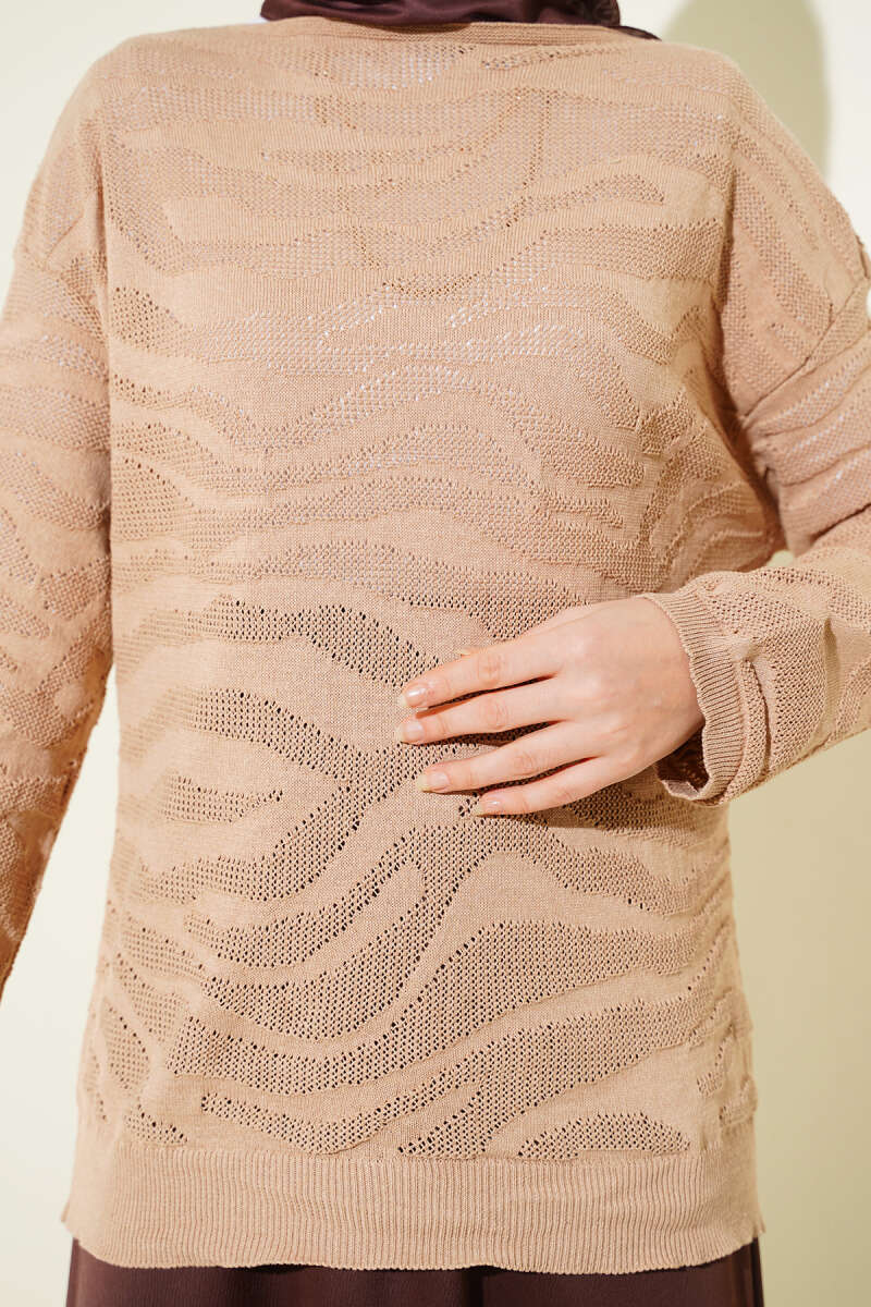Zebra Print Knit Sweater - Latte