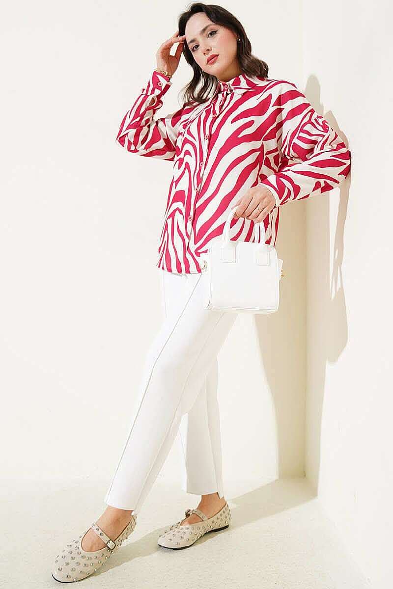 Zebra Print Shirt - Burgundy