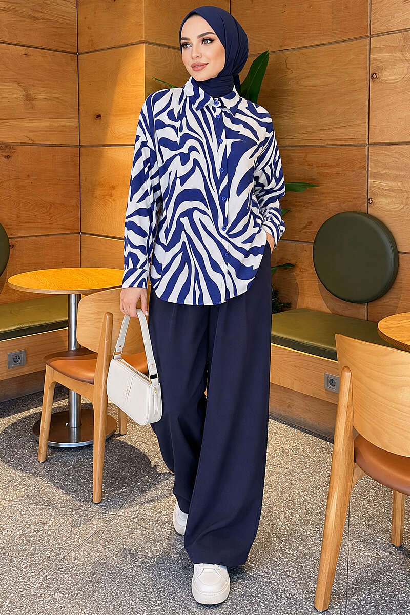 Zebra Print Shirt - Navy