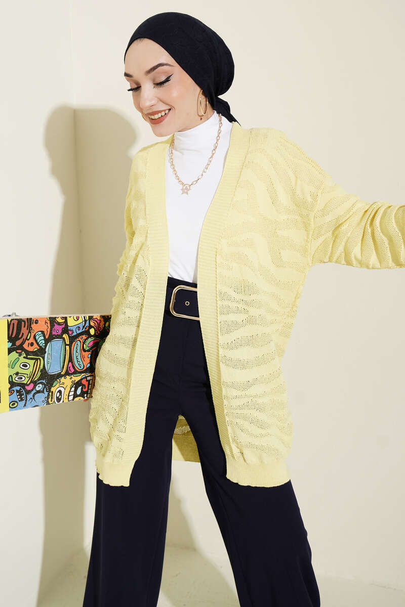 Zebra Print Knit Cardigan - Yellow