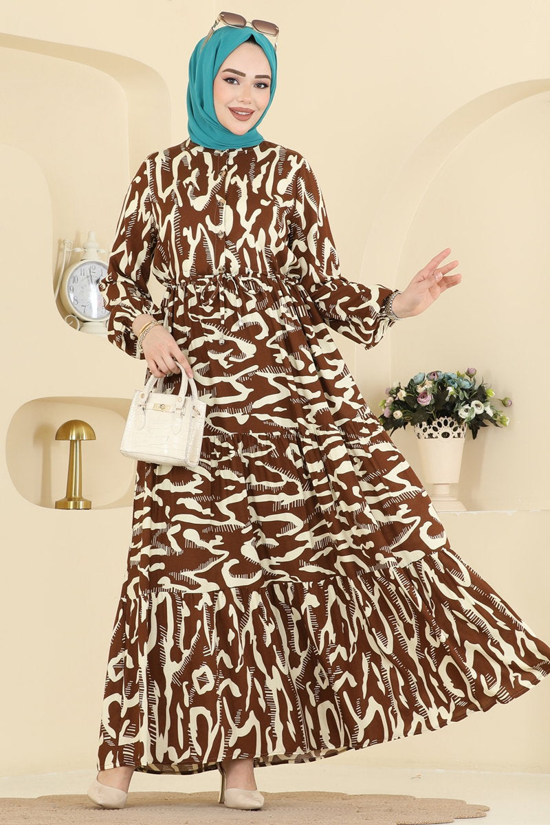 Zebra-Print Viscose Dress - Brown