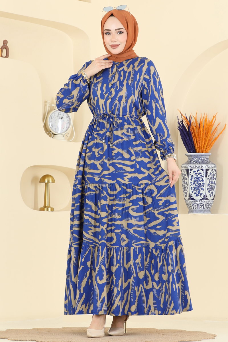 Zebra-Print Viscose Dress - Saxe Blue