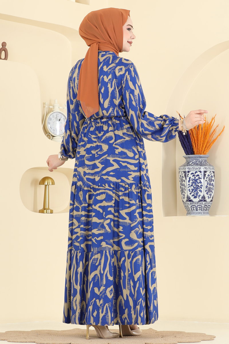 Zebra-Print Viscose Dress - Saxe Blue