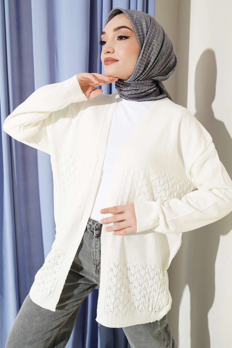 Basic Zigzag Knit Cardigan - Bone