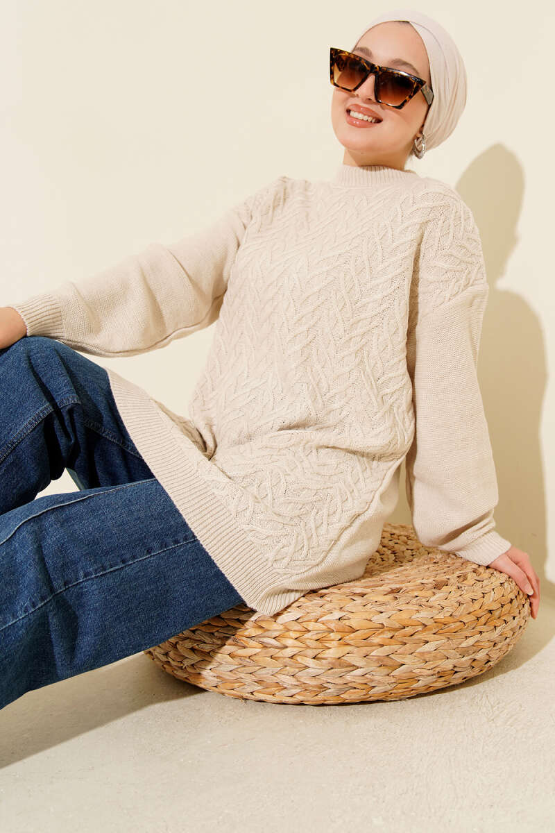 Zigzag Knit Tunic - Beige