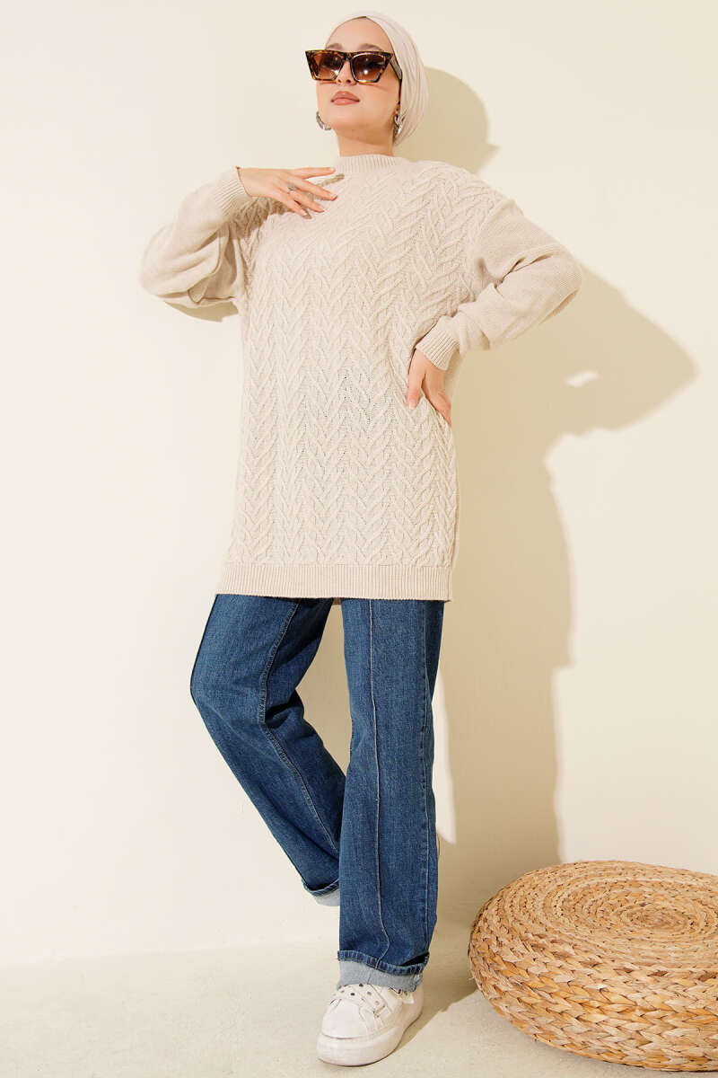 Zigzag Knit Tunic - Beige