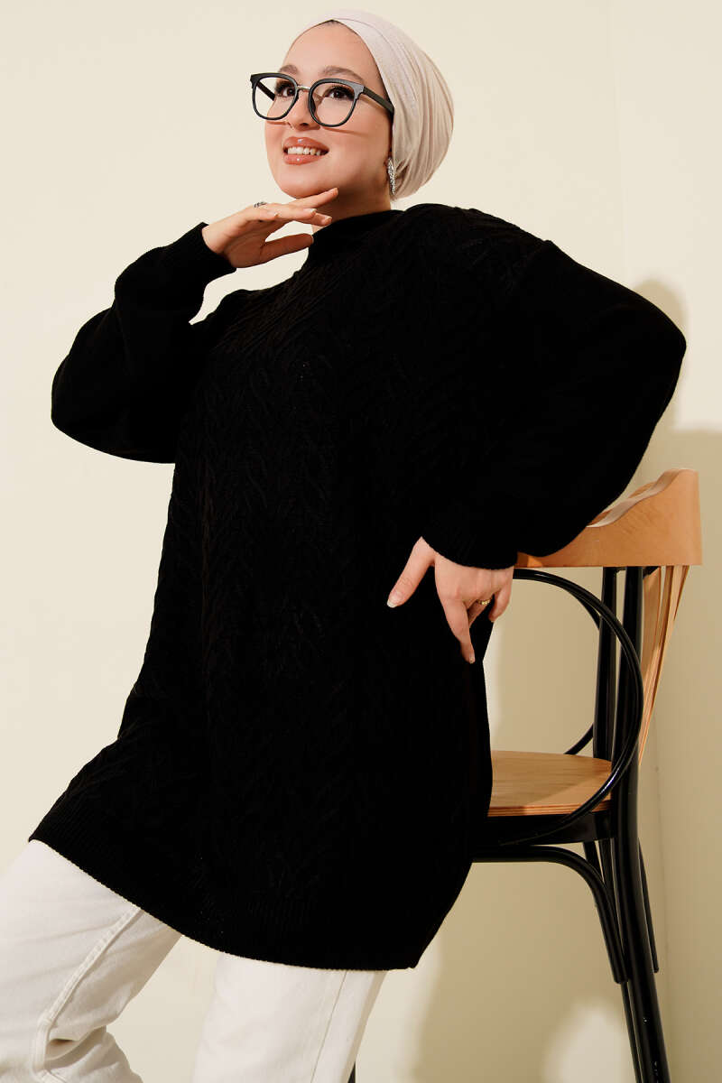Zigzag Knit Tunic - Black