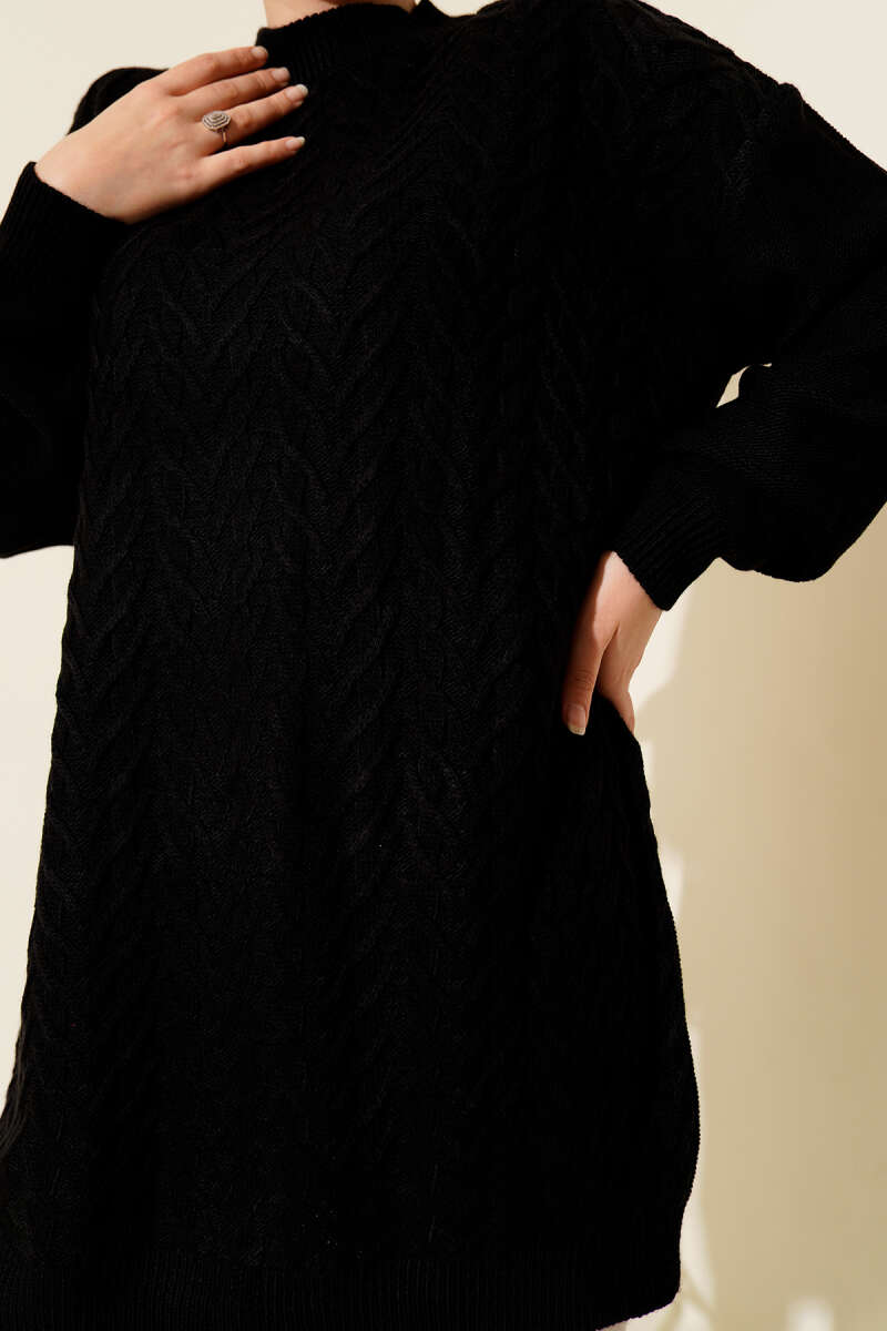 Zigzag Knit Tunic - Black