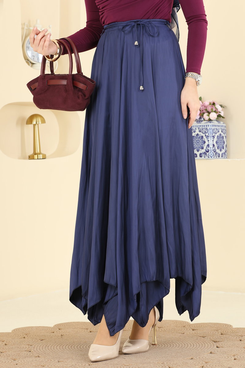 Zigzag-Cut Satin Skirt - Navy