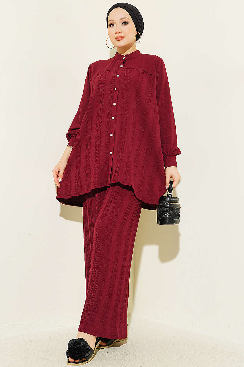 Zigzag Pattern Two-Piece Set - Burgundy