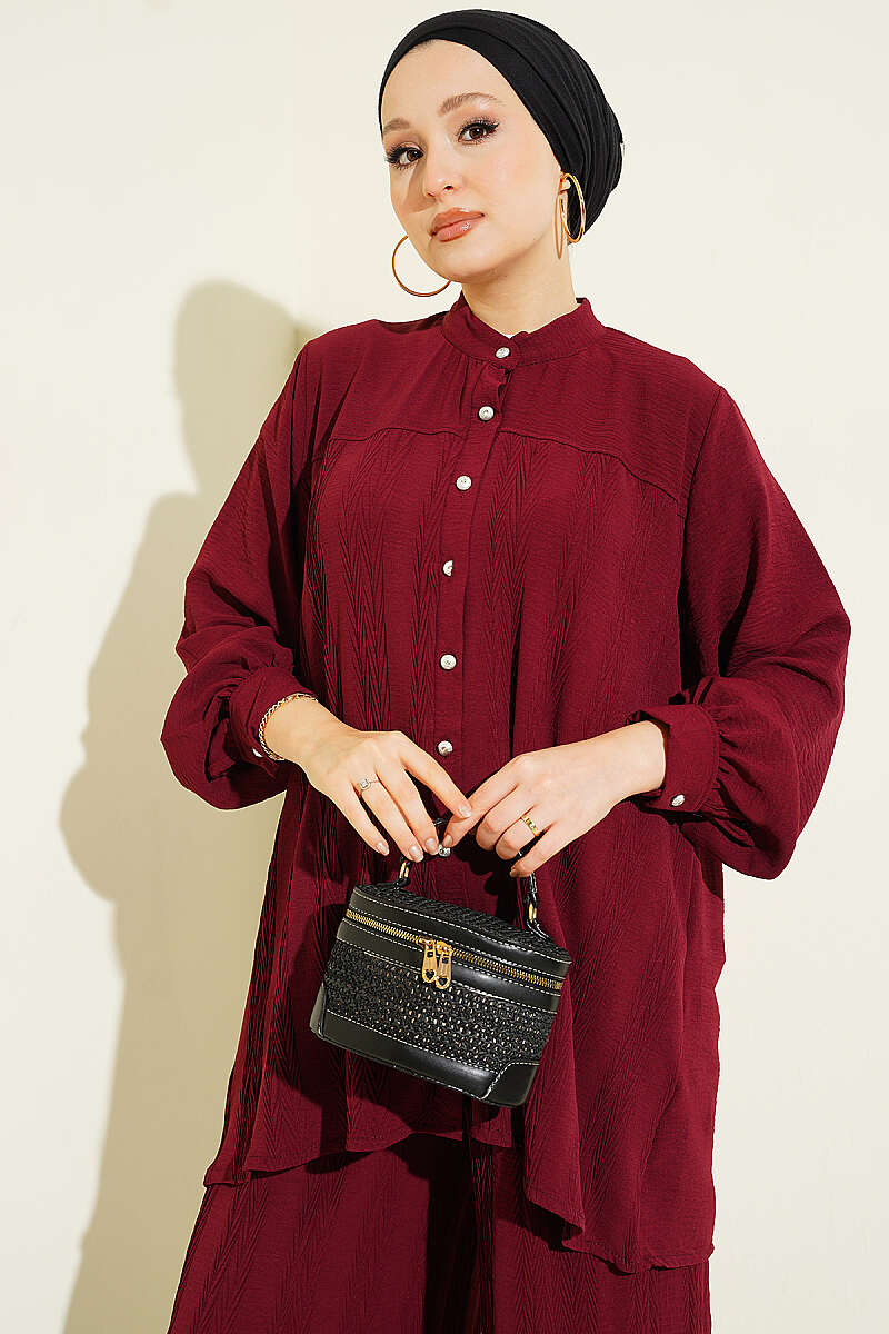 Zigzag Pattern Two-Piece Set - Burgundy