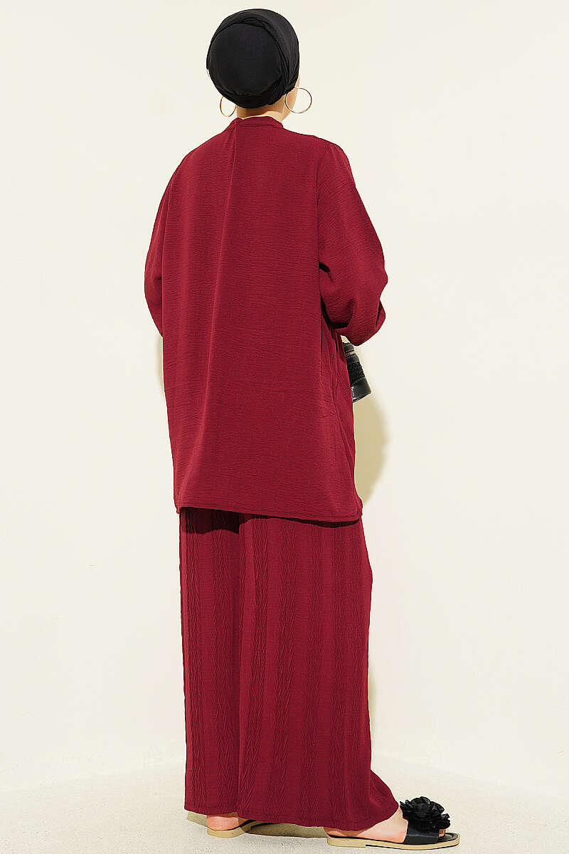 Zigzag Pattern Two-Piece Set - Burgundy