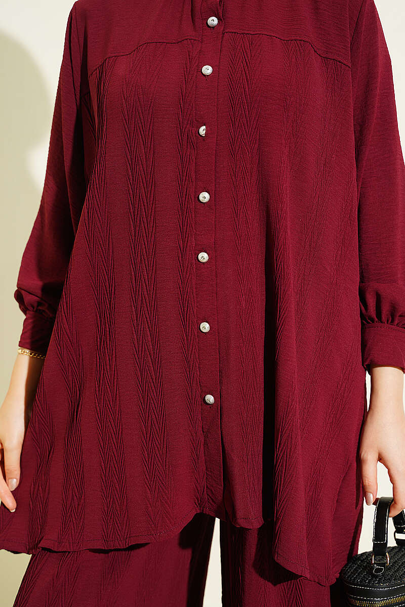 Zigzag Pattern Two-Piece Set - Burgundy