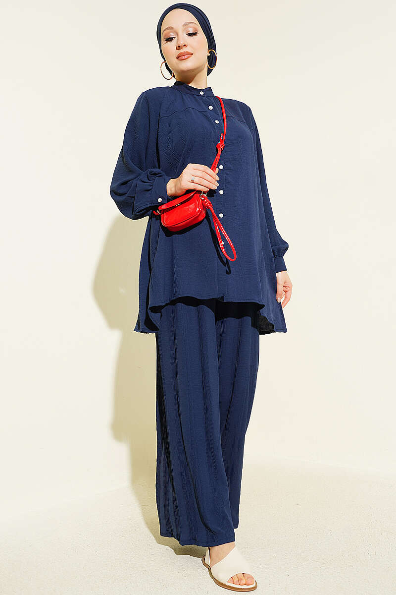 Zigzag Pattern Two-Piece Set - Navy