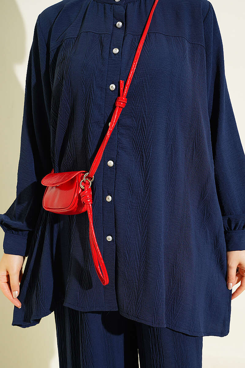 Zigzag Pattern Two-Piece Set - Navy