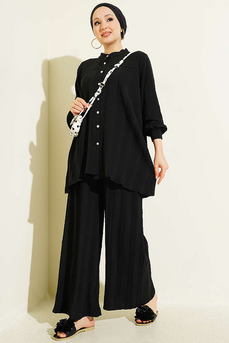 Zigzag Pattern Two-Piece Set - Black