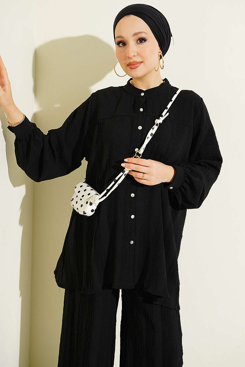 Zigzag Pattern Two-Piece Set - Black