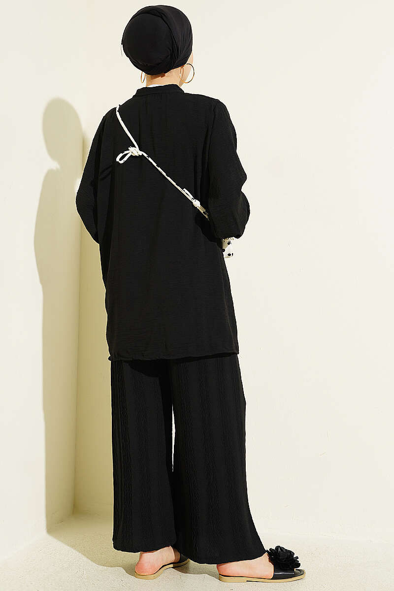 Zigzag Pattern Two-Piece Set - Black