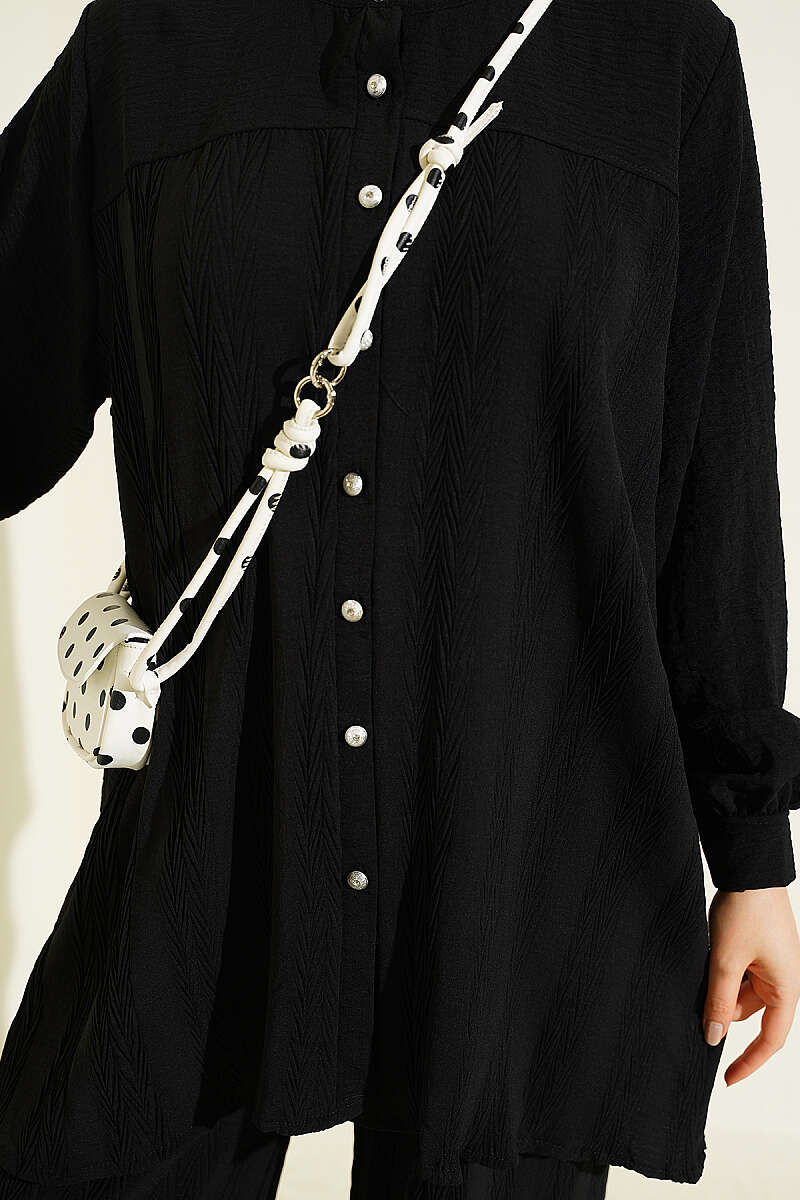 Zigzag Pattern Two-Piece Set - Black