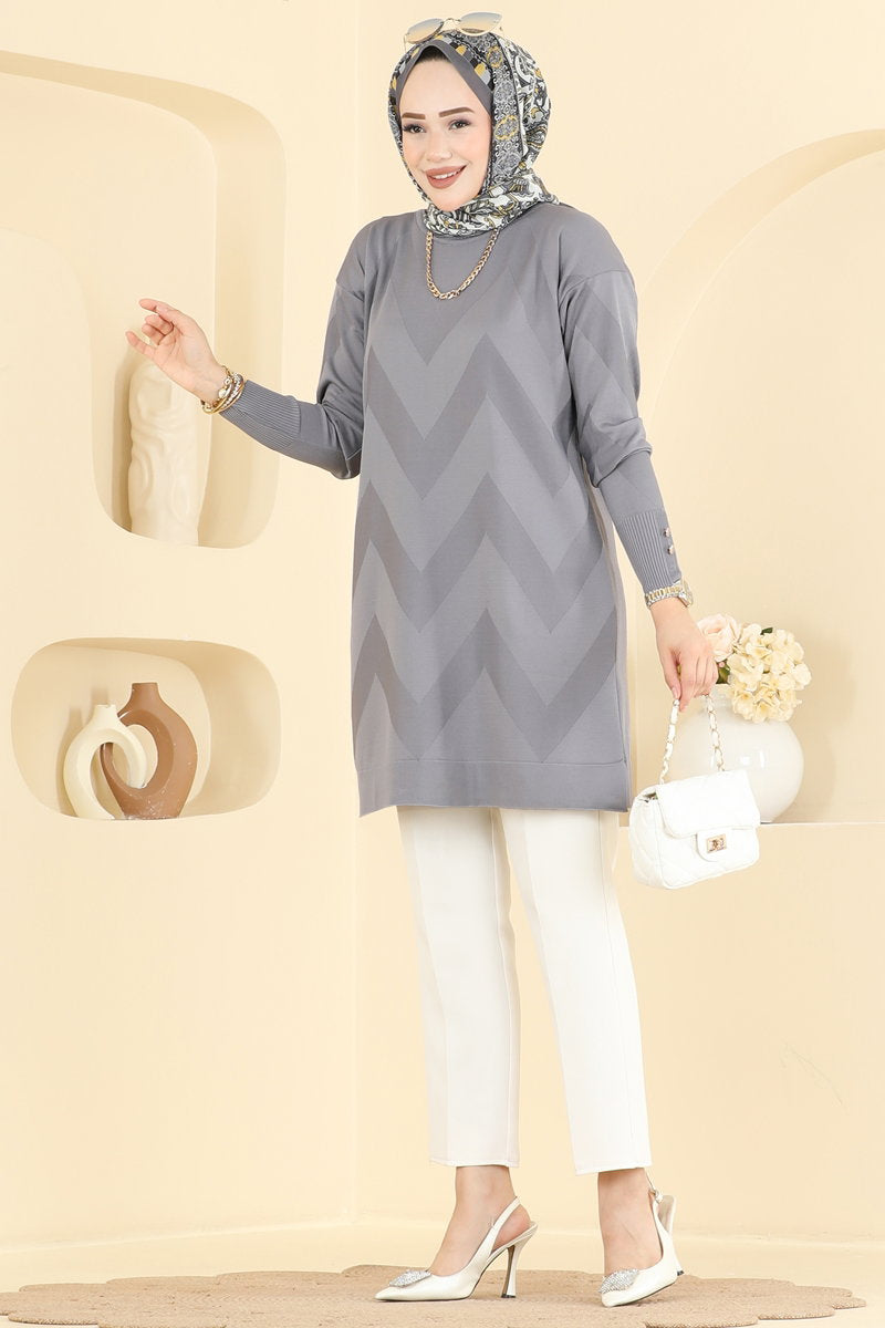 Zigzag Mercerised Tunic - Grey