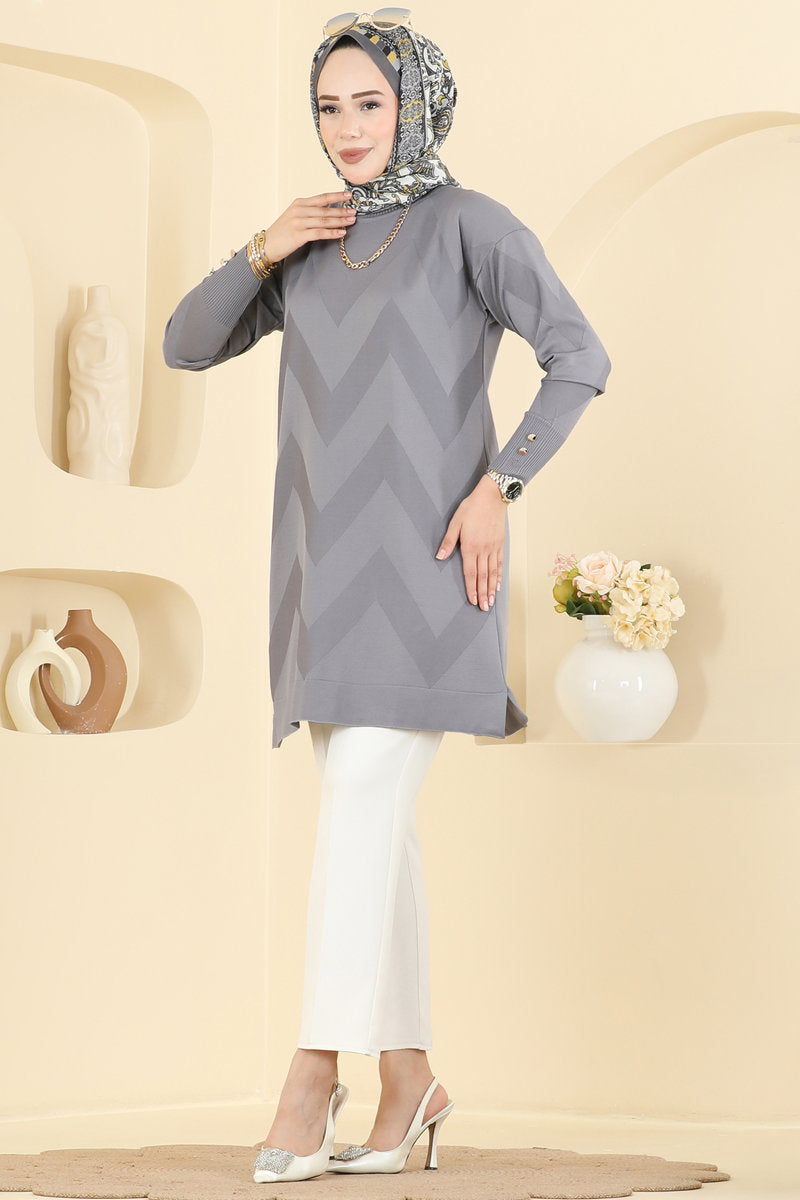Zigzag Mercerised Tunic - Grey