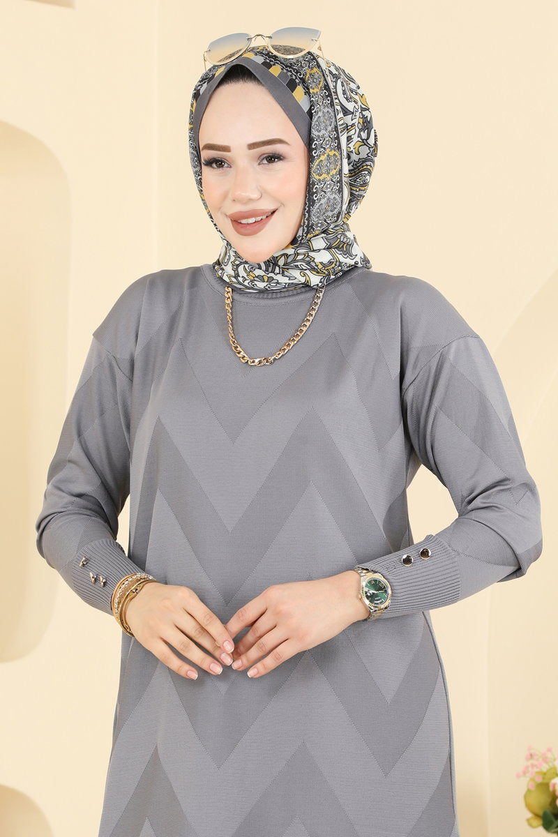 Zigzag Mercerised Tunic - Grey