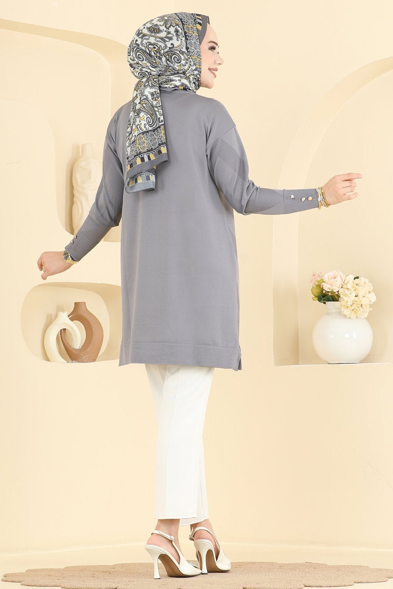 Zigzag Mercerised Tunic - Grey