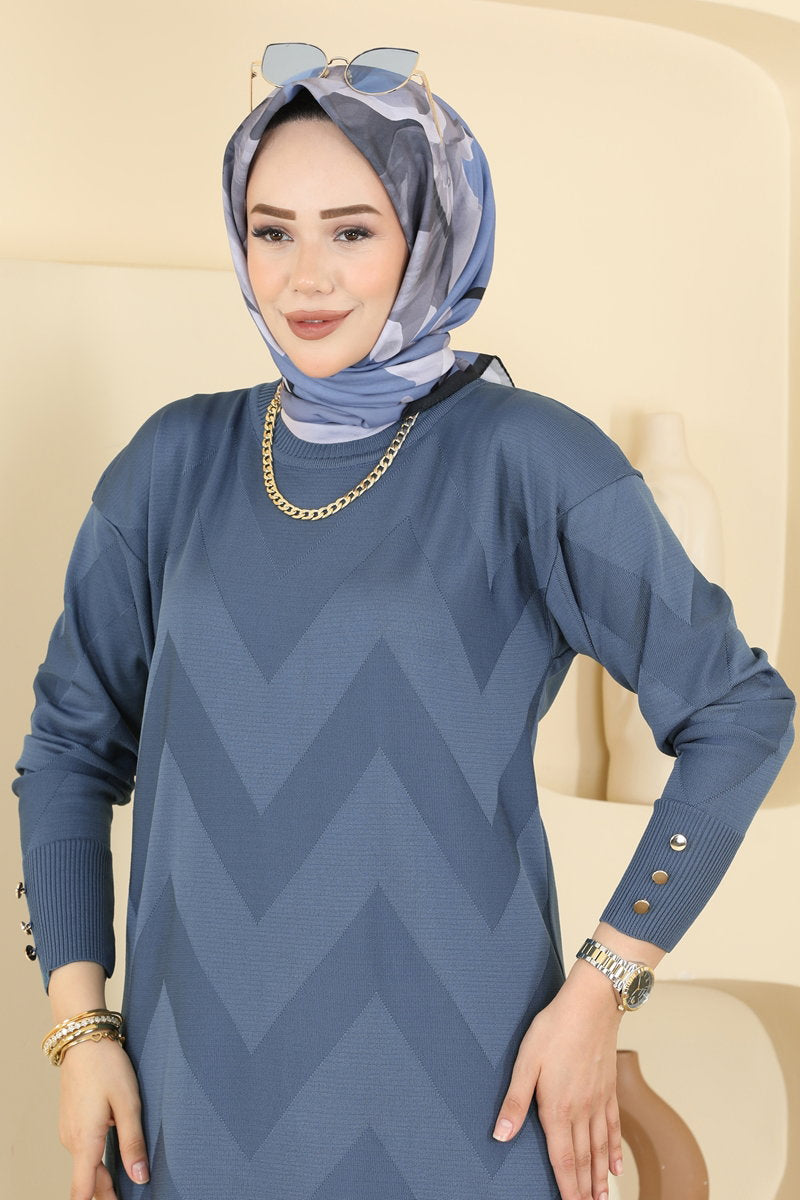 Zigzag Mercerised Tunic - Indigo