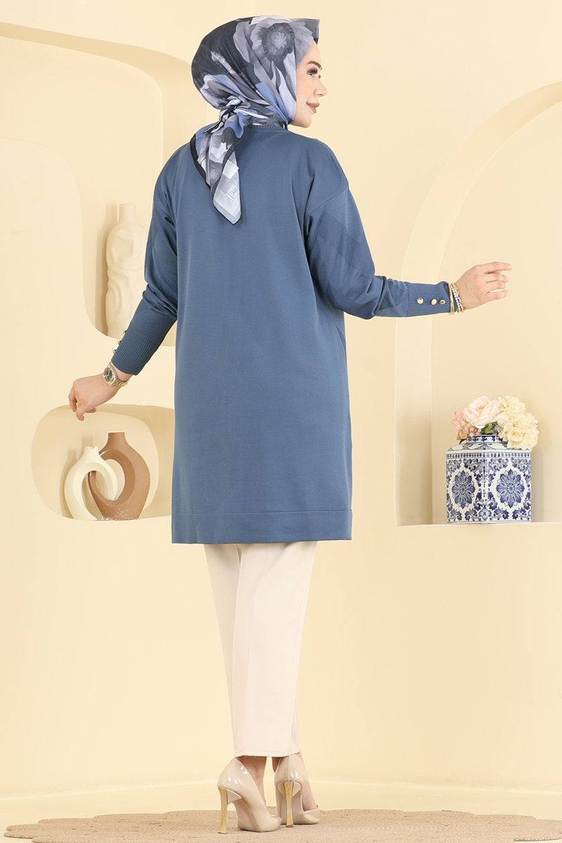 Zigzag Mercerised Tunic - Indigo