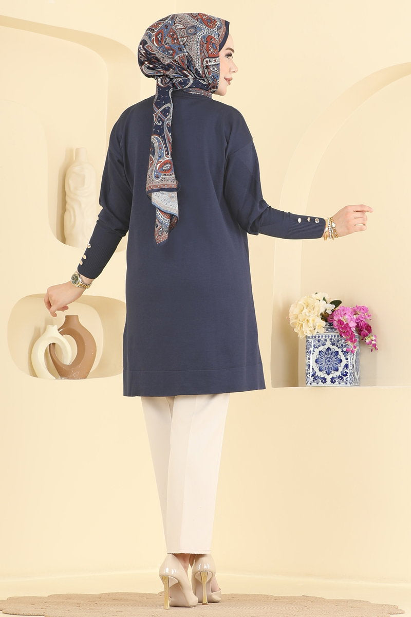 Zigzag Mercerised Tunic - Navy
