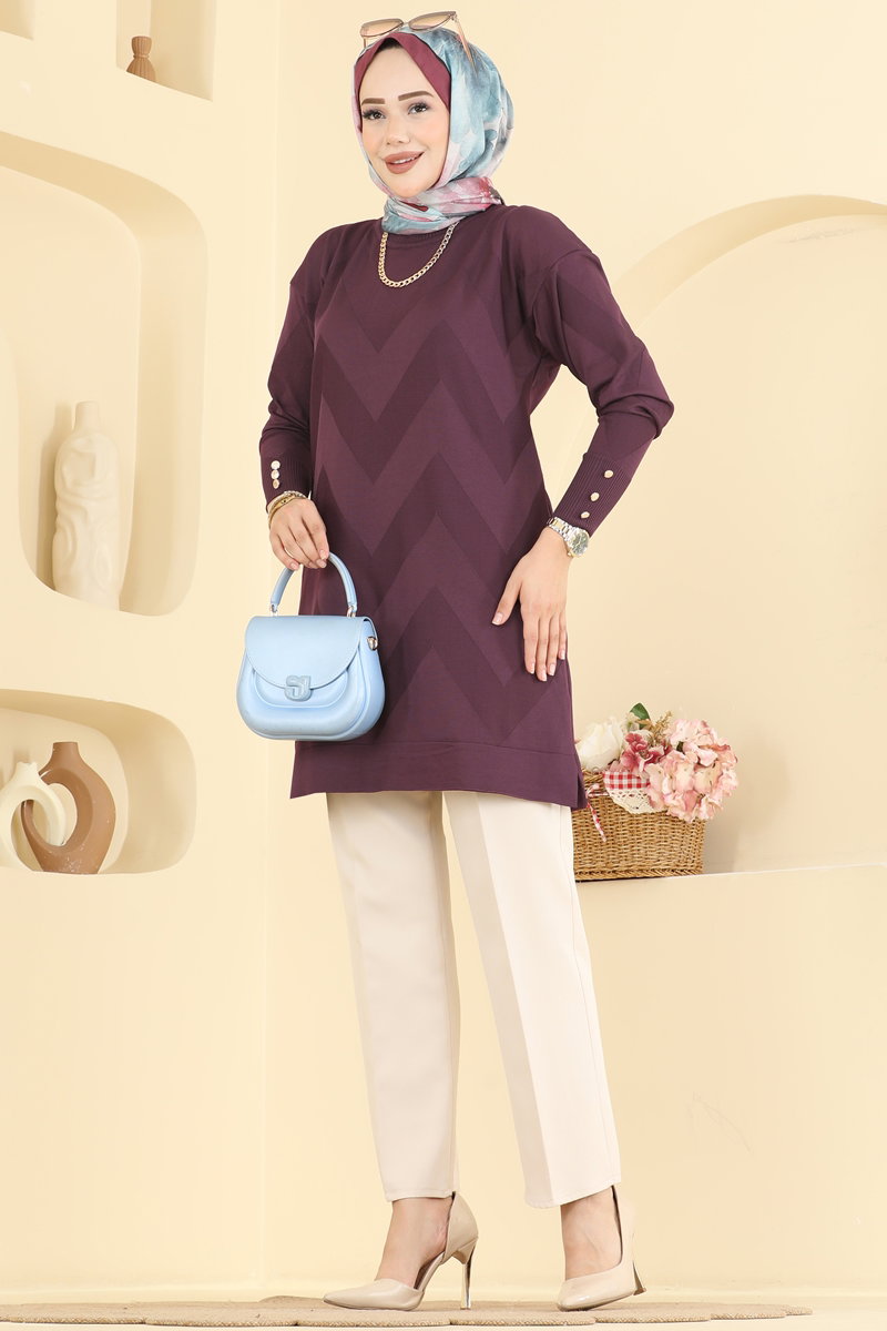 Zigzag Mercerised Tunic - Plum