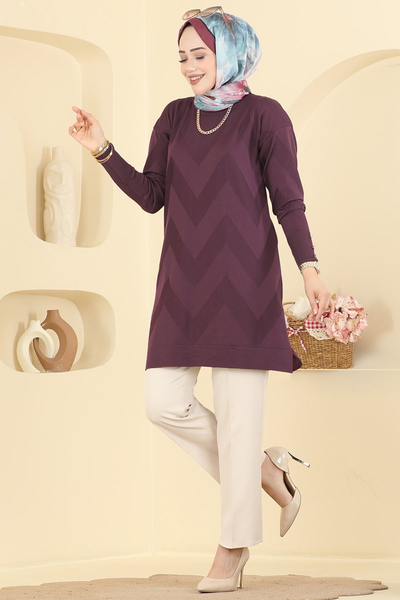 Zigzag Mercerised Tunic - Plum