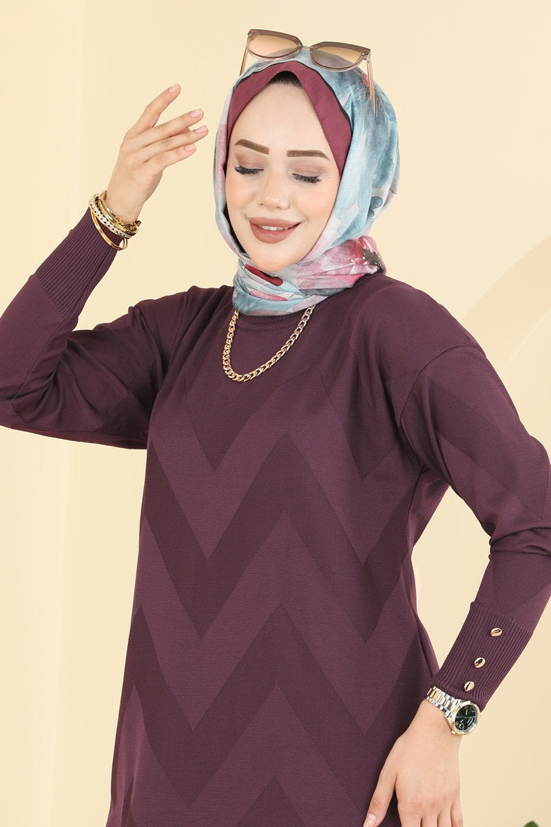 Zigzag Mercerised Tunic - Plum