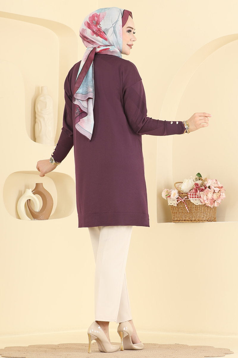 Zigzag Mercerised Tunic - Plum
