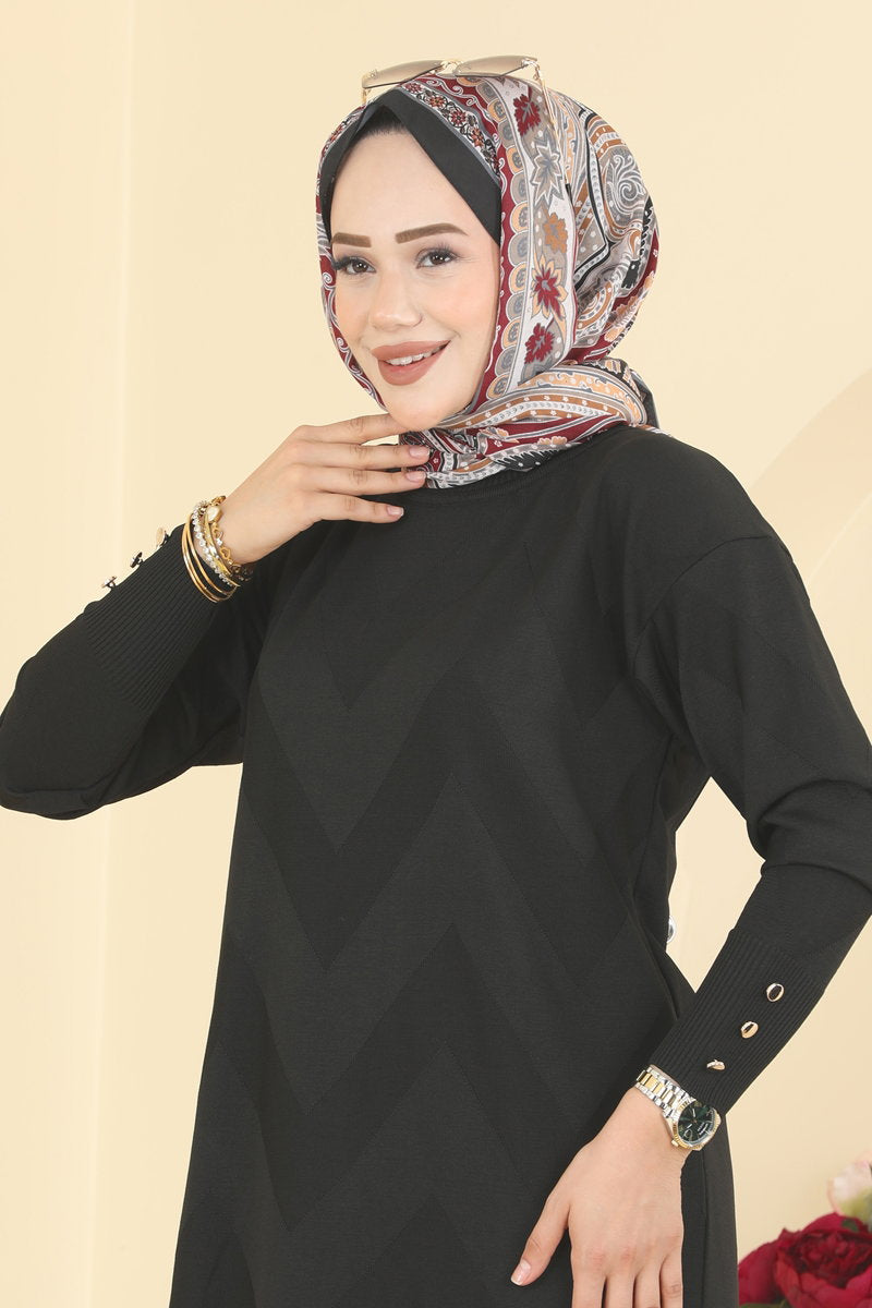Zigzag Mercerised Tunic - Black