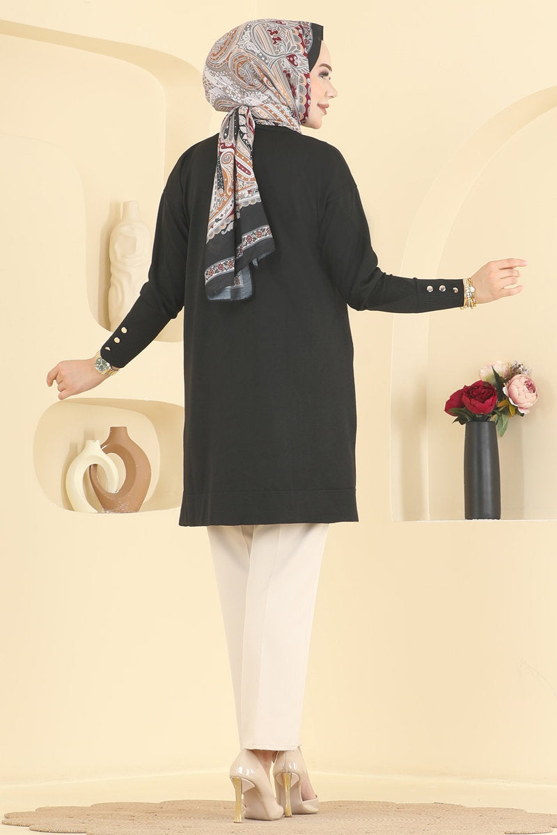 Zigzag Mercerised Tunic - Black
