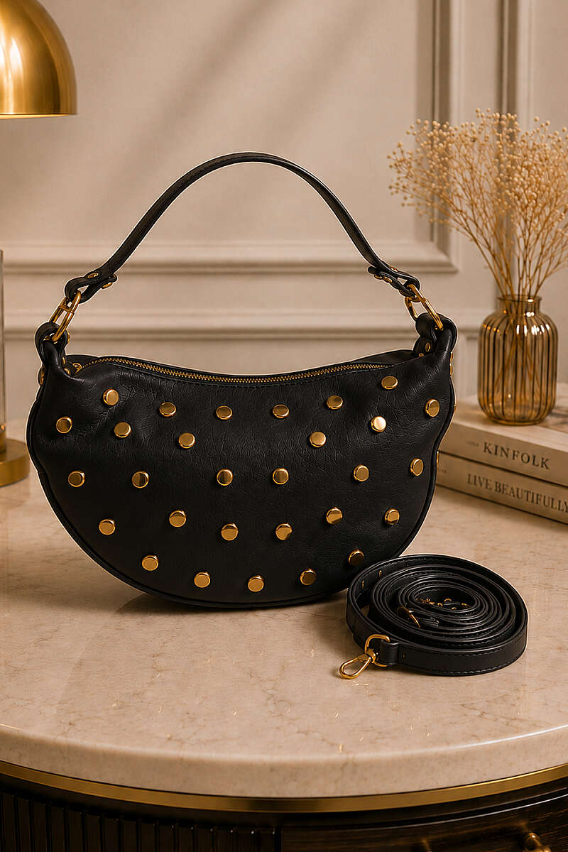 Studded Zip Bag - Black