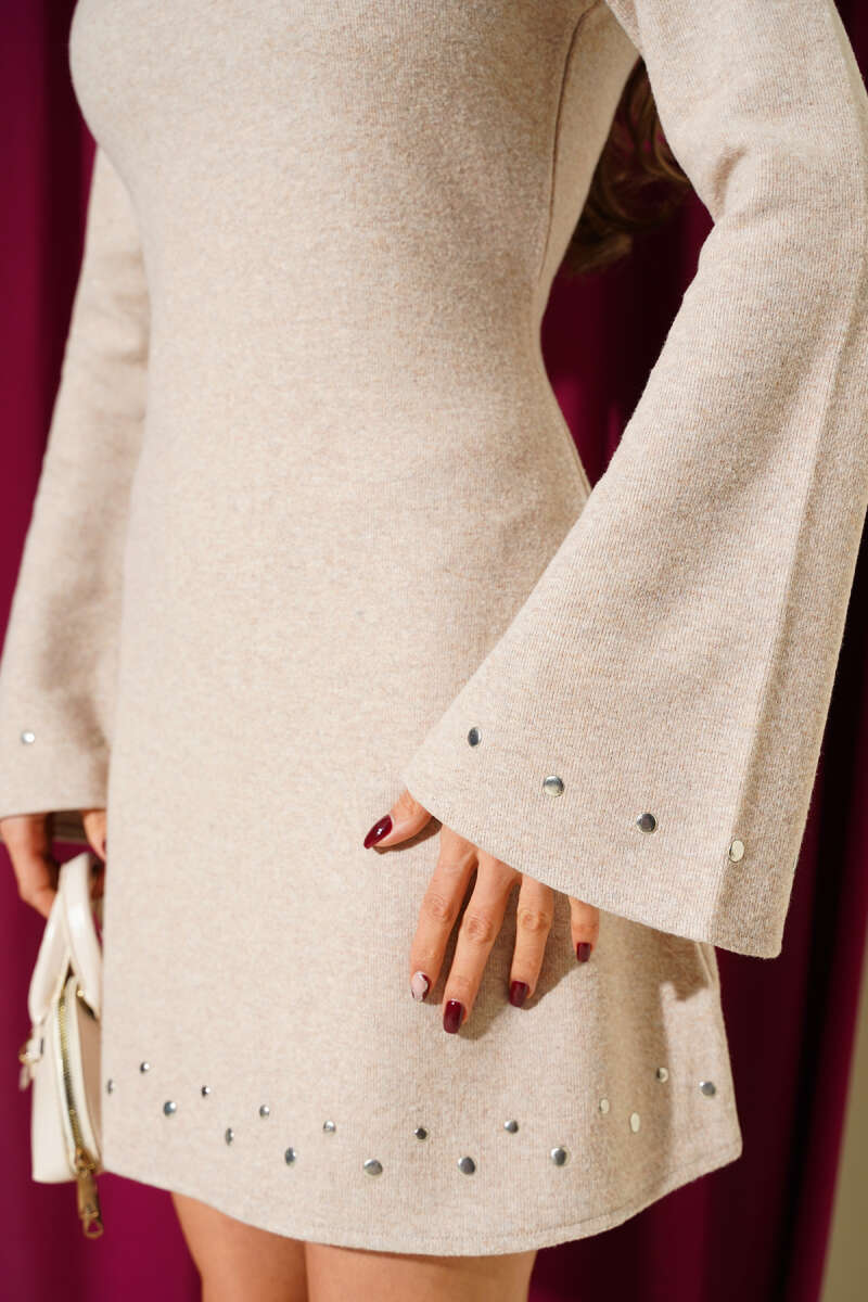 Studded Felt Mini Dress - Beige
