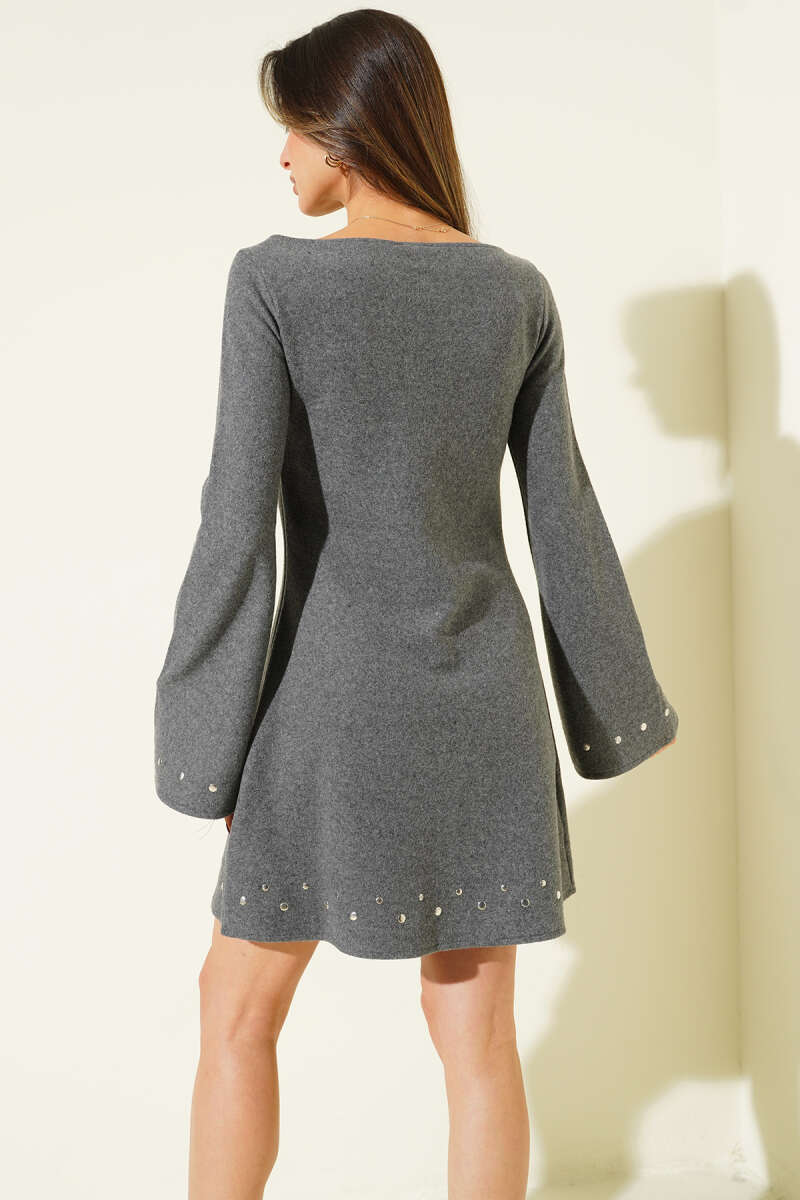 Studded Felt Mini Dress - Smoke Grey