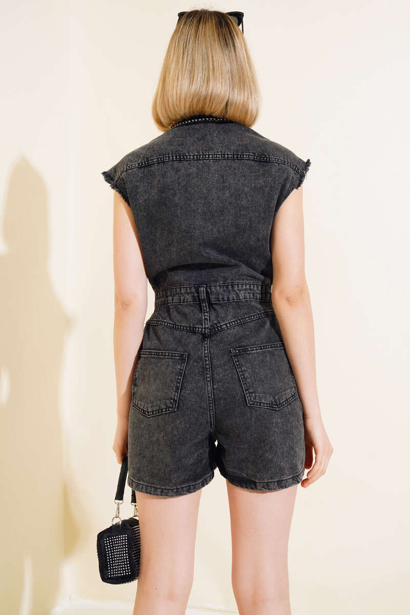Studded Denim Jumpsuit - Smoke Grey