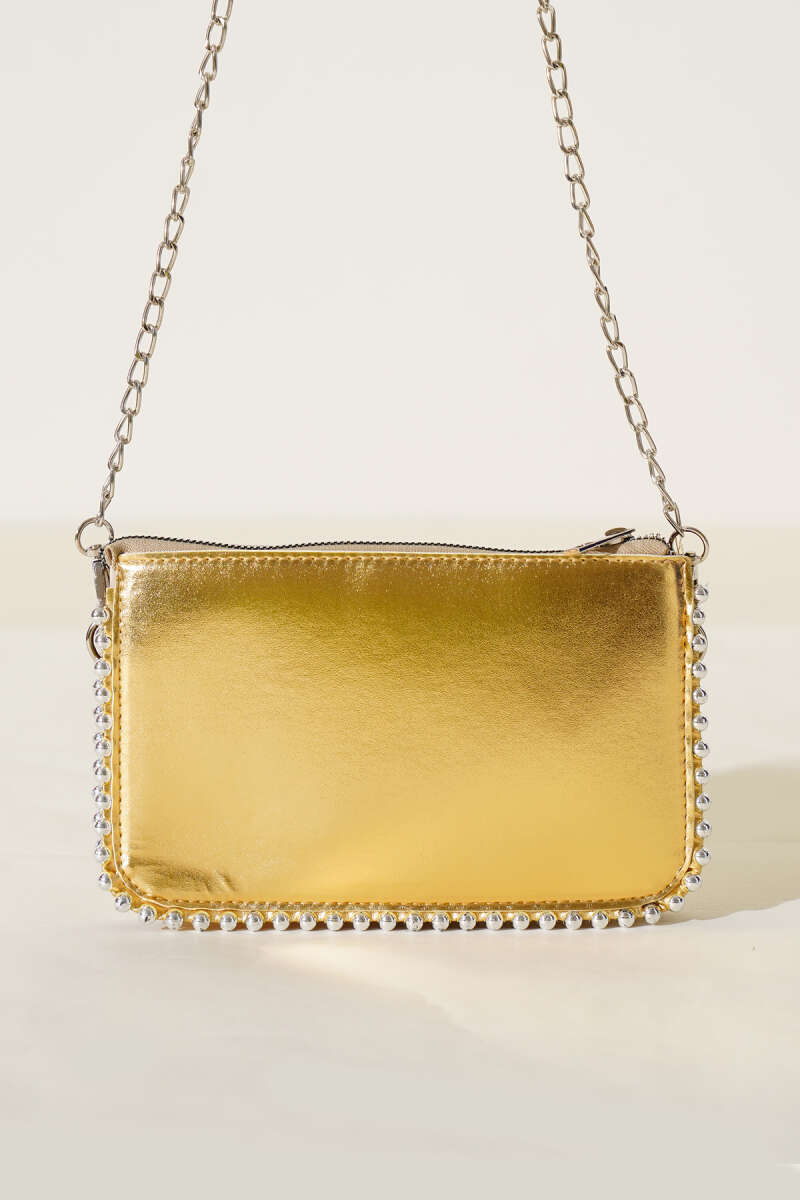 Studded Bag with Chain Strap - Gold