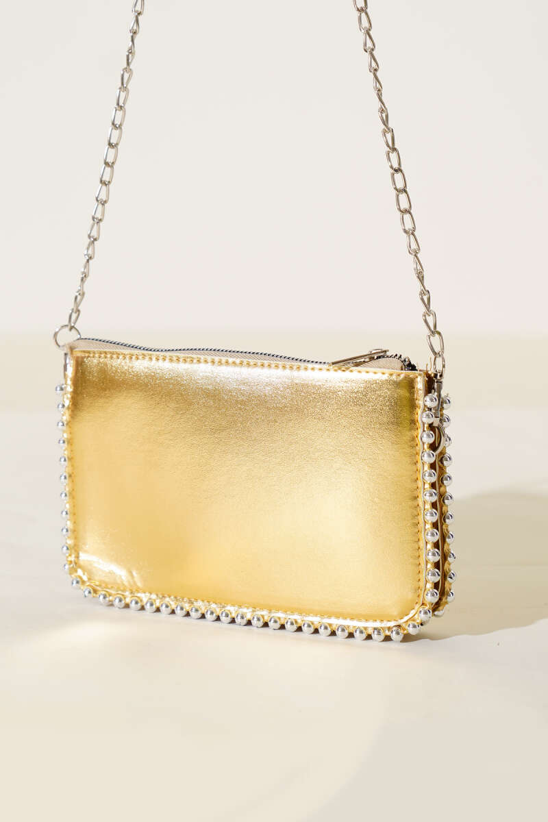 Studded Bag with Chain Strap - Gold