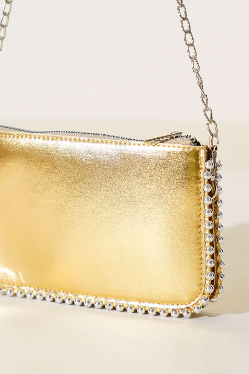 Studded Bag with Chain Strap - Gold