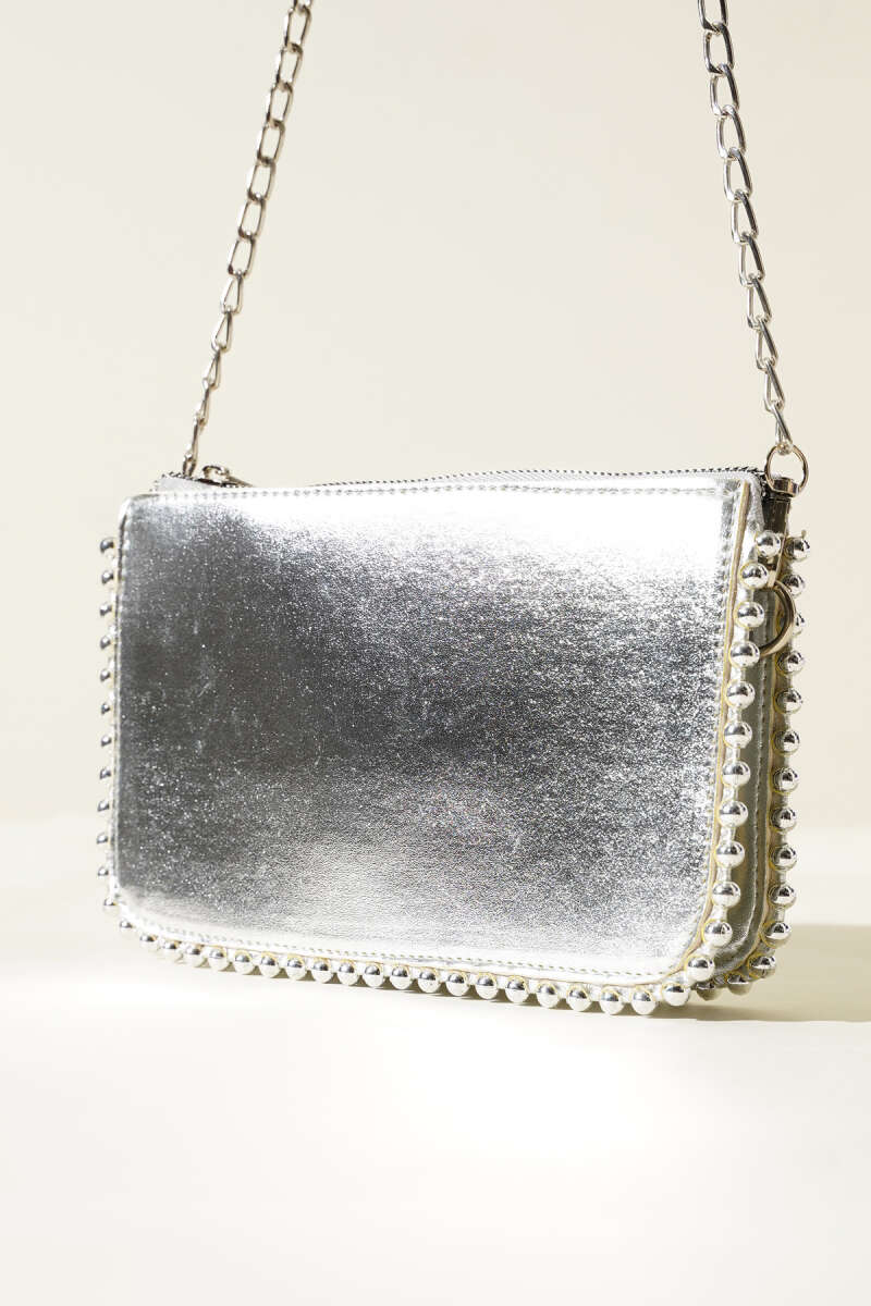 Studded Bag with Chain Strap - Silver