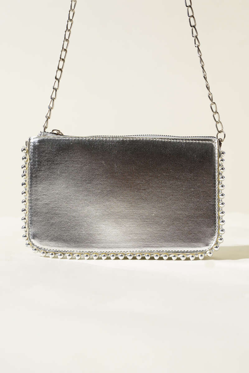 Studded Bag with Chain Strap - Silver